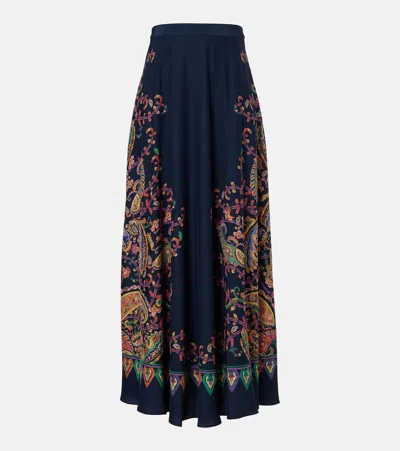 Etro Paisley Printed Silk Maxi Skirt In Blue