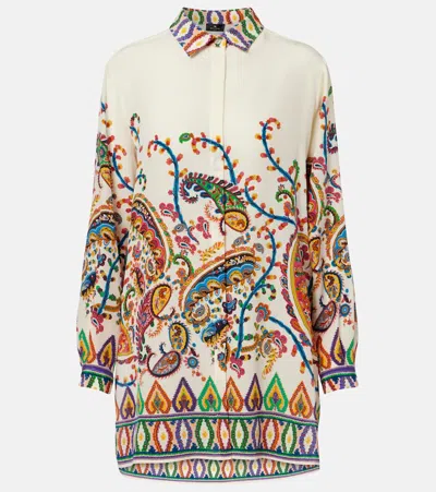 Etro Beige Floral Paisley-printed Crepe De Chine Long Shirt In Multi