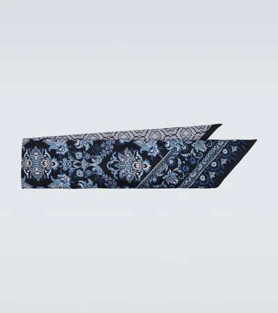 Etro Paisley Printed Silk Twill Scarf In Blue