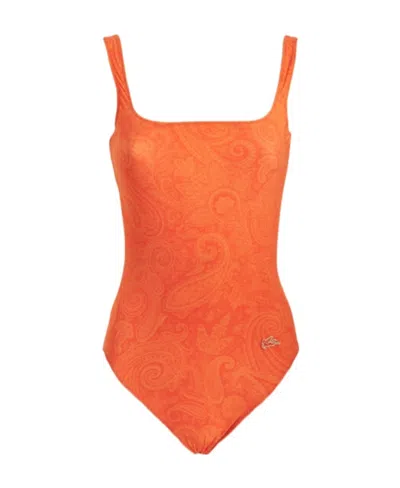 Etro Paisley-printed Sleeveless One-piece Swimsuit In Orange