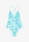Etro Paisley Print One-piece Swimsuit In Blue