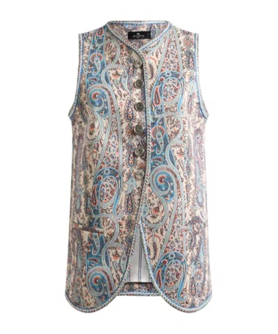 Etro Floral Paisley-motif Jacquard Waistcoat In Neutral