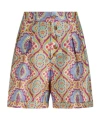 Etro Pleated Printed Silk-twill Shorts In Multicolor
