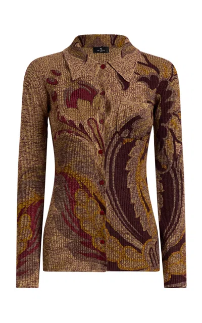 Etro Paisley-printed Wool Knit Shirt In Neutral