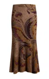 Etro Paisley-printed Wool Knit Skirt In Brown