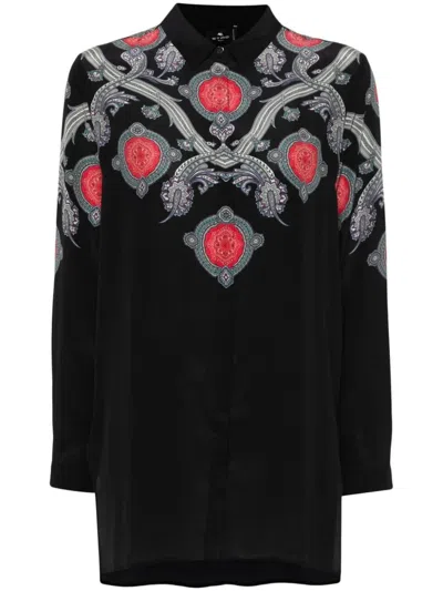 Etro Paisley-print Silk Shirt In Blue