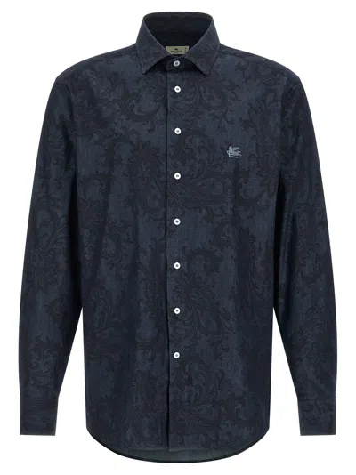 Etro Paisley Ramage Denim Shirt In Blue