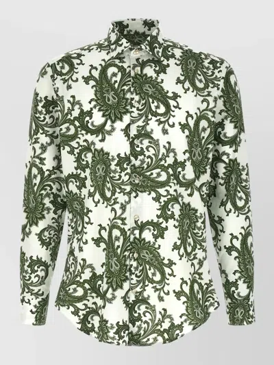 Etro Paisley Ramage Long Sleeve Button Shirt In Green