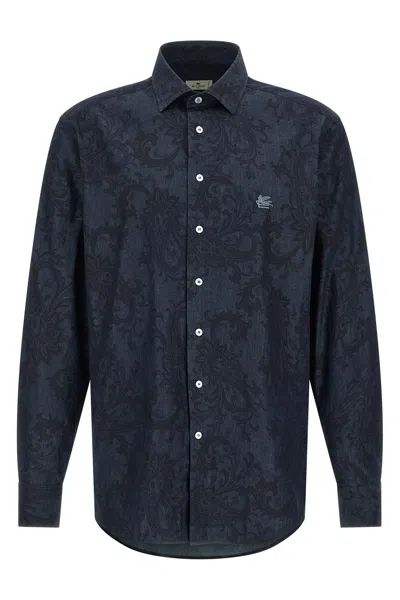 Etro Paisley Ramage Shirt Buttoned Collar Cuffs In Black