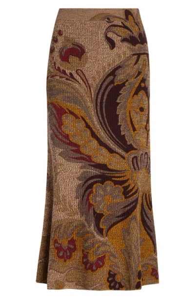 Etro Paisley Rib Wool Trumpet Skirt In Gold