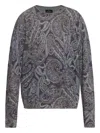 Etro Ribbed Knit Crewneck Sweater Paisley In Gray