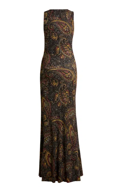 Etro Paisley Ribbed-knit Maxi Dress In Green