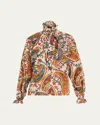 Etro Silk Blend Paisley Print Blouse With Knotted Collar In Multi