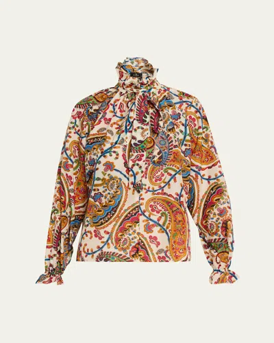 Etro Paisley Ruffle Long-sleeve Blouse In Multi