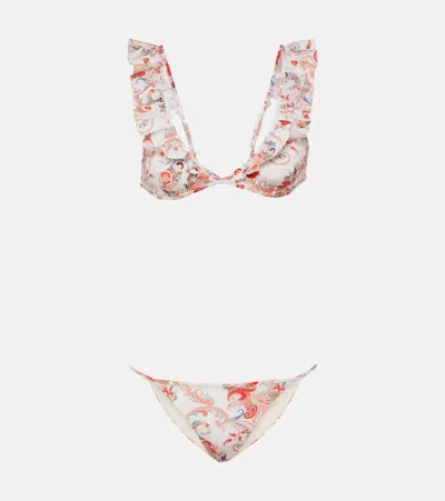 Etro Paisley Ruffled Bikini In White