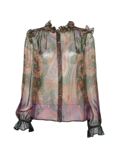 Etro Paisley Ruffled Blouse In Green