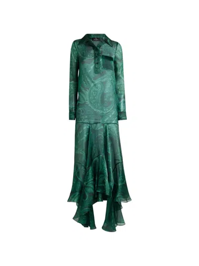 Etro Paisley Ruffled Dress In Green