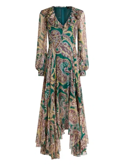 Etro Paisley Ruffled Maxi Dress In Green