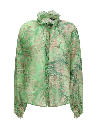 Etro Women Paisley Ruffled Shirt In Green