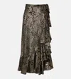 Etro Paisley Ruffled Silk-blend Maxi Skirt In Brown