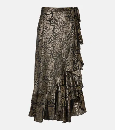 Etro Paisley Ruffled Silk-blend Maxi Skirt In Brown