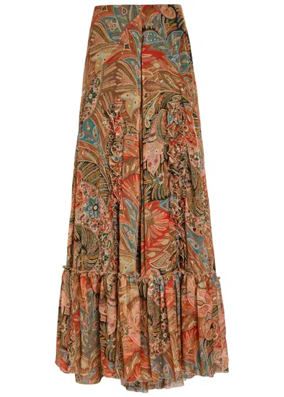 Etro Paisley Print Ruffle Silk Chiffon Maxi Skirt In Multi