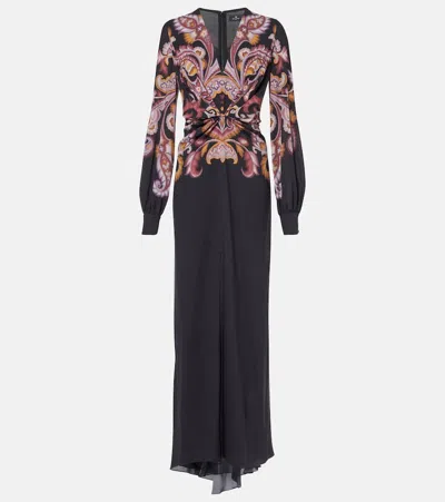 Etro Paisley Sablé Maxi Dress In Black