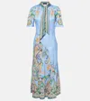 Etro Jacquard Satin Midi Dress With Floral Paisley Print In Blue