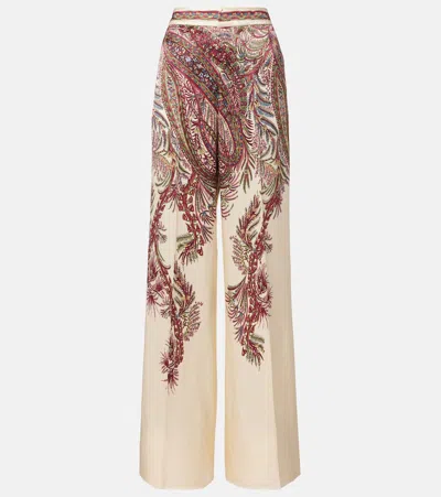 Etro Paisley Satin Palazzo Pants In Neutral