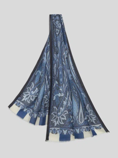 Etro Paisley Scarf In Blue