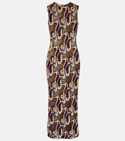 Etro Paisley Semi-sheer Midi Dress In Brown