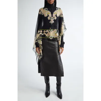 Etro Paisley Sheer Silk Poncho In Black