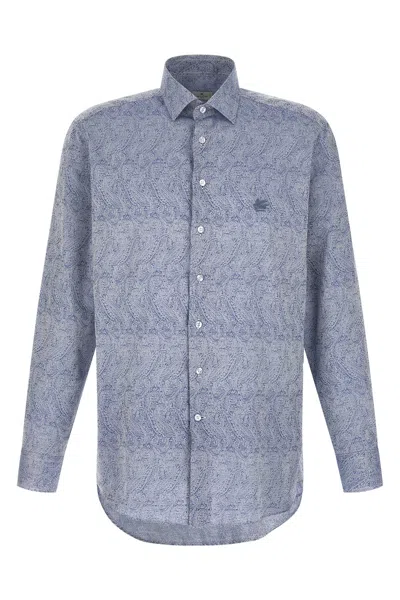 Etro Long Sleeve Shirt Paisley Button Down Collar In Blue