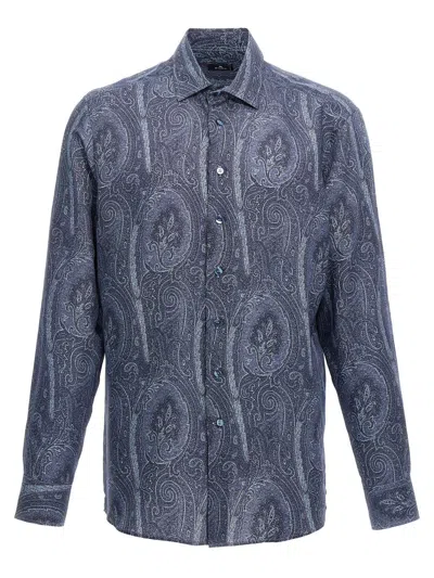 Etro Paisley Print Lyocell & Silk Shirt In Blue