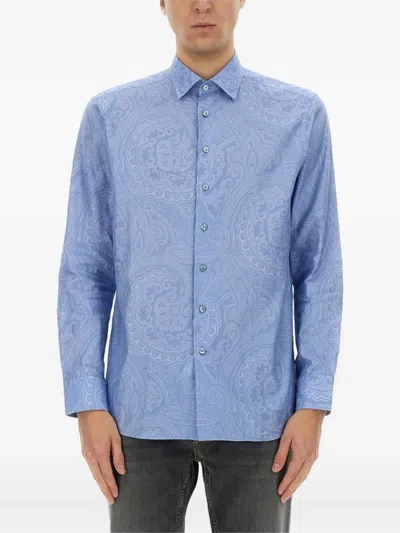 Etro Paisley Pattern Cotton Shirt In Blue