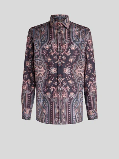 Etro Paisley-print Cotton Shirt In Navy Blue