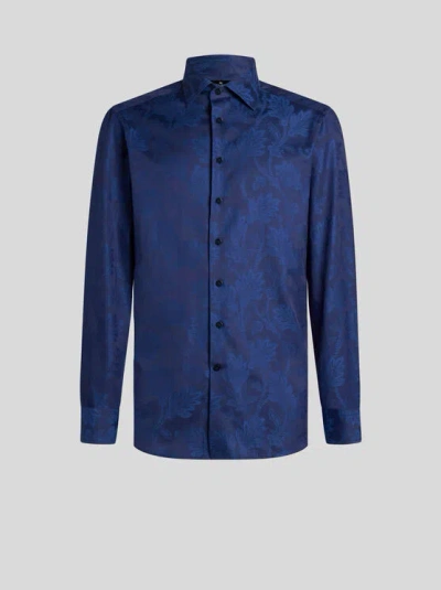Etro Paisley-print Cotton Shirt In Navy Blue
