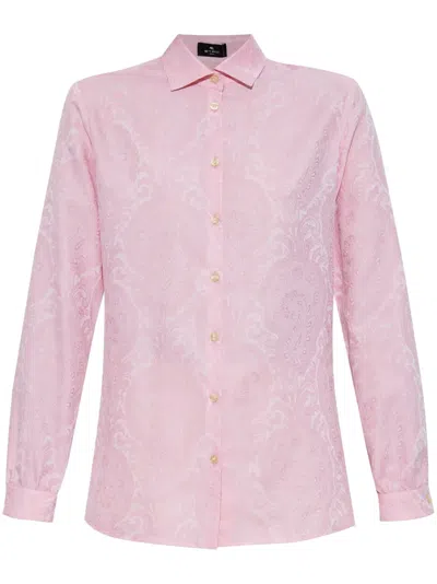 Etro Paisley Print Collared Neck Long Sleeve Top In Pink