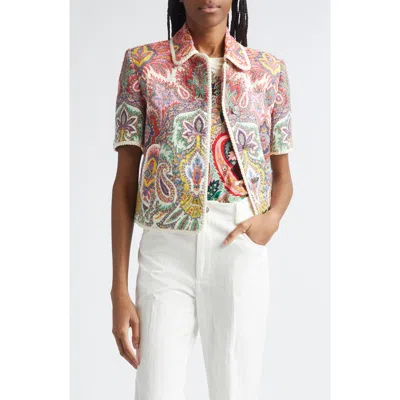 Etro Paisley Short Sleeve Crop Jacket In Multi