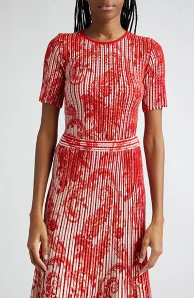 Etro Paisley Short Sleeve Jacquard Sweater In Red
