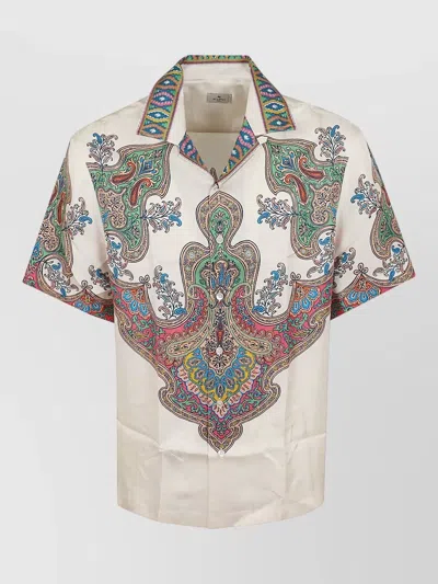 Etro Paisley Short Sleeve Shirt Spread Collar In White