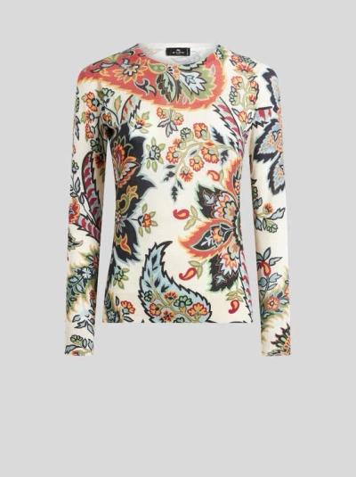 Etro , Paisley Silk And Cashmere Sweater, Woman, Beige, Size 50