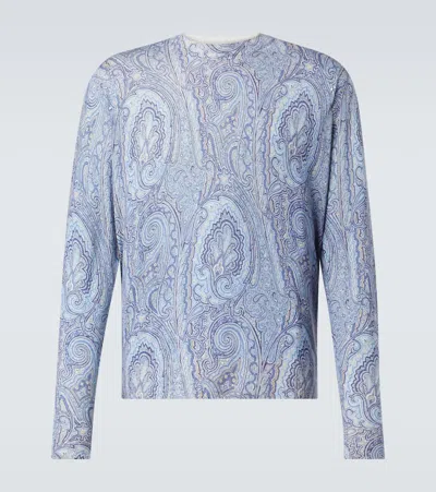 Etro Silk And Cashmere Sweater With Floral Arnica Motif In Blue
