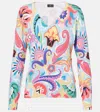 Etro Sweater With Multicoloured Floral Print In Blue