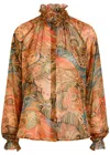 Etro Sheer Chiffon Shirt Paisley Ruffle Neckline In Multi