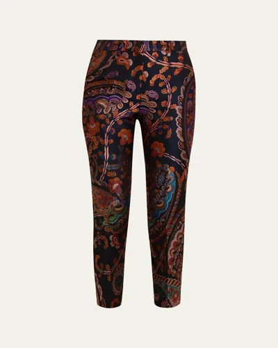 Etro Paisley Silk Brocade Slim-fit Pants In Multi