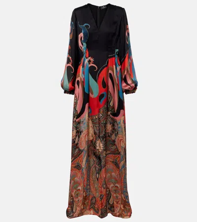 Etro Lotus Paisley-print Long-sleeve A-line Gown In Multi