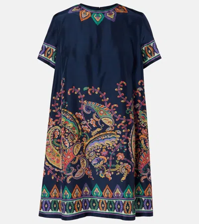 Etro Women Blue Paisley-print Habotai Silk Tunic Short Dress In Multi