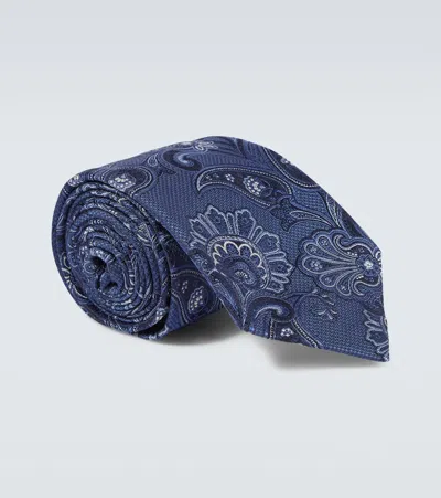 Etro Paisley Silk Jacquard Tie In Blue