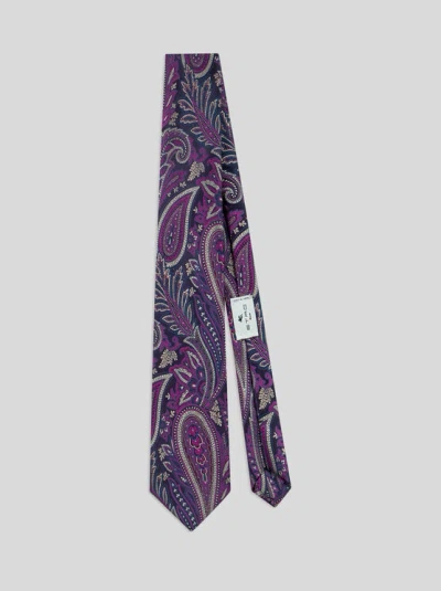 Etro Paisley Patterned Silk Tie In Purple
